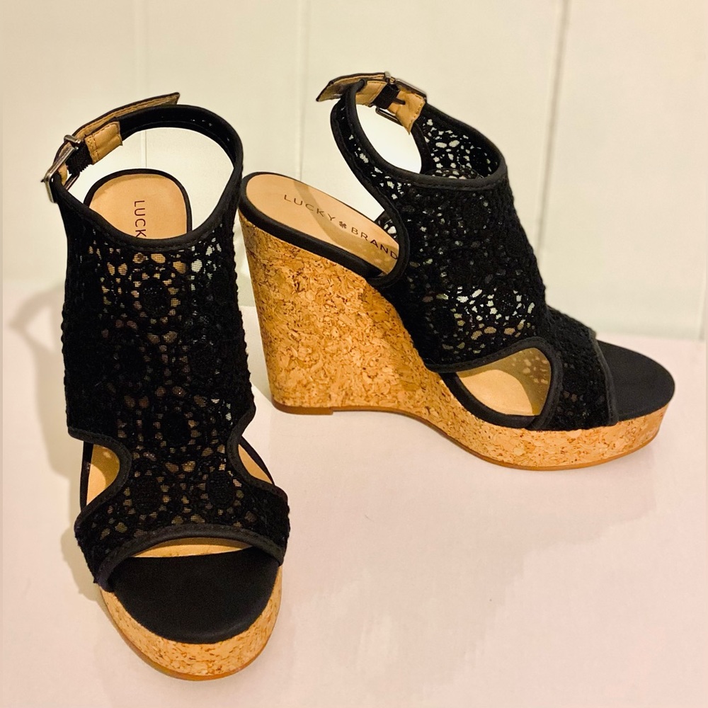 Lucky Brand Raziah Slingback Wedge Peep Toe Sandals